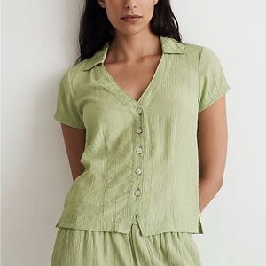 NWT Madewell Light Green Crinkle Button Down Shirt